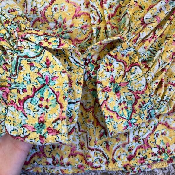 Anthropologie Pilcro Sz 1X Pintuck Peasant Blouse Yellow Floral Crochet Cottage - Picture 15 of 16